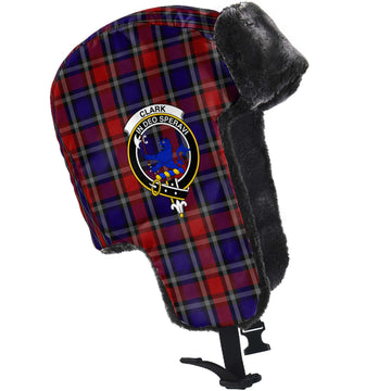 Clark (Lion) Red Tartan Winter Trapper Hat with Family Crest