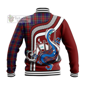 Clark (Lion) Red Tartan Baseball Jacket with Epic Bagpipe Style