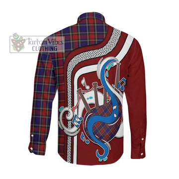 Clark (Lion) Red Tartan Long Sleeve Button Shirt with Epic Bagpipe Style