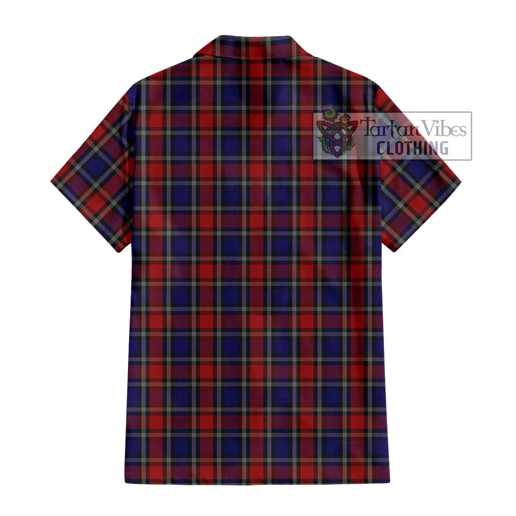 Clark (Lion) Red Tartan Short Sleeve Button Shirt with Family Crest DNA In Me Style - Tartanvibesclothing Shop