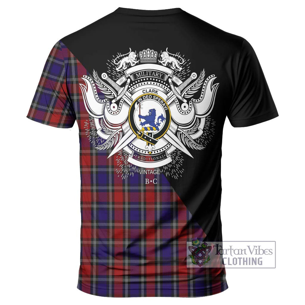 Clark (Lion) Red Tartan T-Shirt with Family Crest and Military Logo Style - Tartanvibesclothing Shop