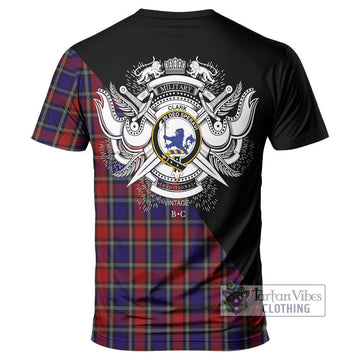 Clark (Lion) Red Tartan T-Shirt with Family Crest and Military Logo Style