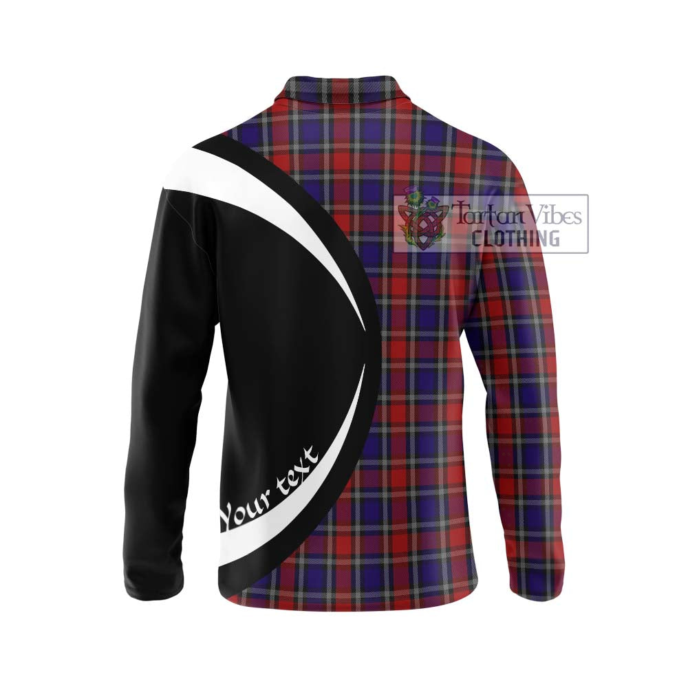 Clark (Lion) Red Tartan Long Sleeve Polo Shirt with Family Crest Circle Style - Tartan Vibes Clothing