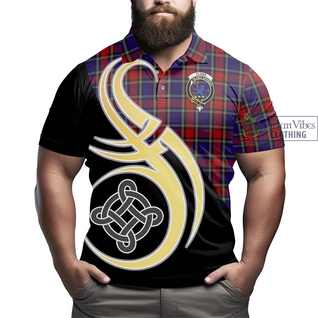 Clark (Lion) Red Tartan Polo Shirt with Family Crest and Celtic Symbol Style - Tartan Vibes Clothing