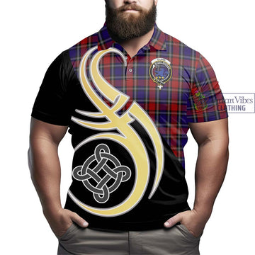 Clark (Lion) Red Tartan Polo Shirt with Family Crest and Celtic Symbol Style