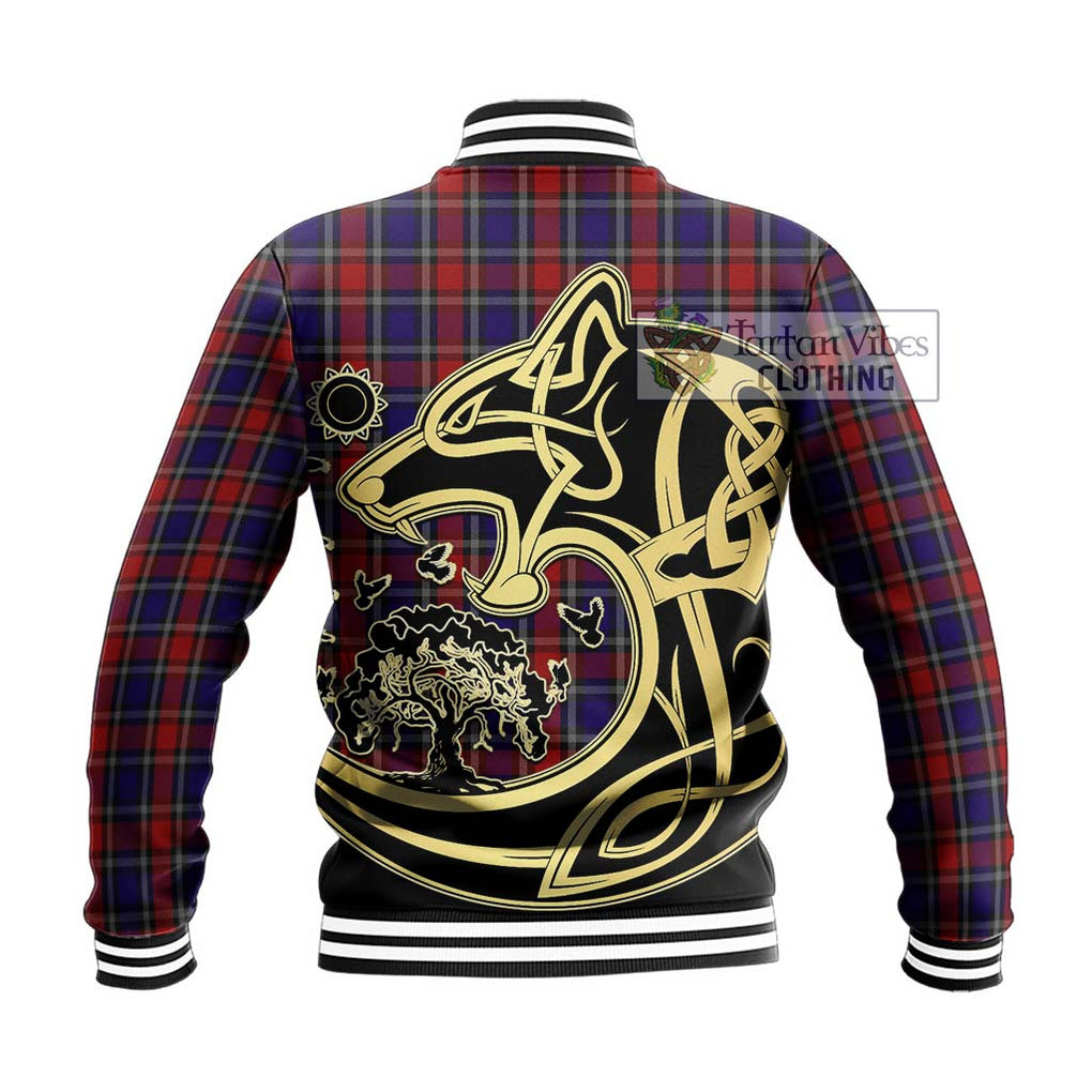 Clark (Lion) Red Tartan Baseball Jacket with Family Crest Celtic Wolf Style - Tartan Vibes Clothing