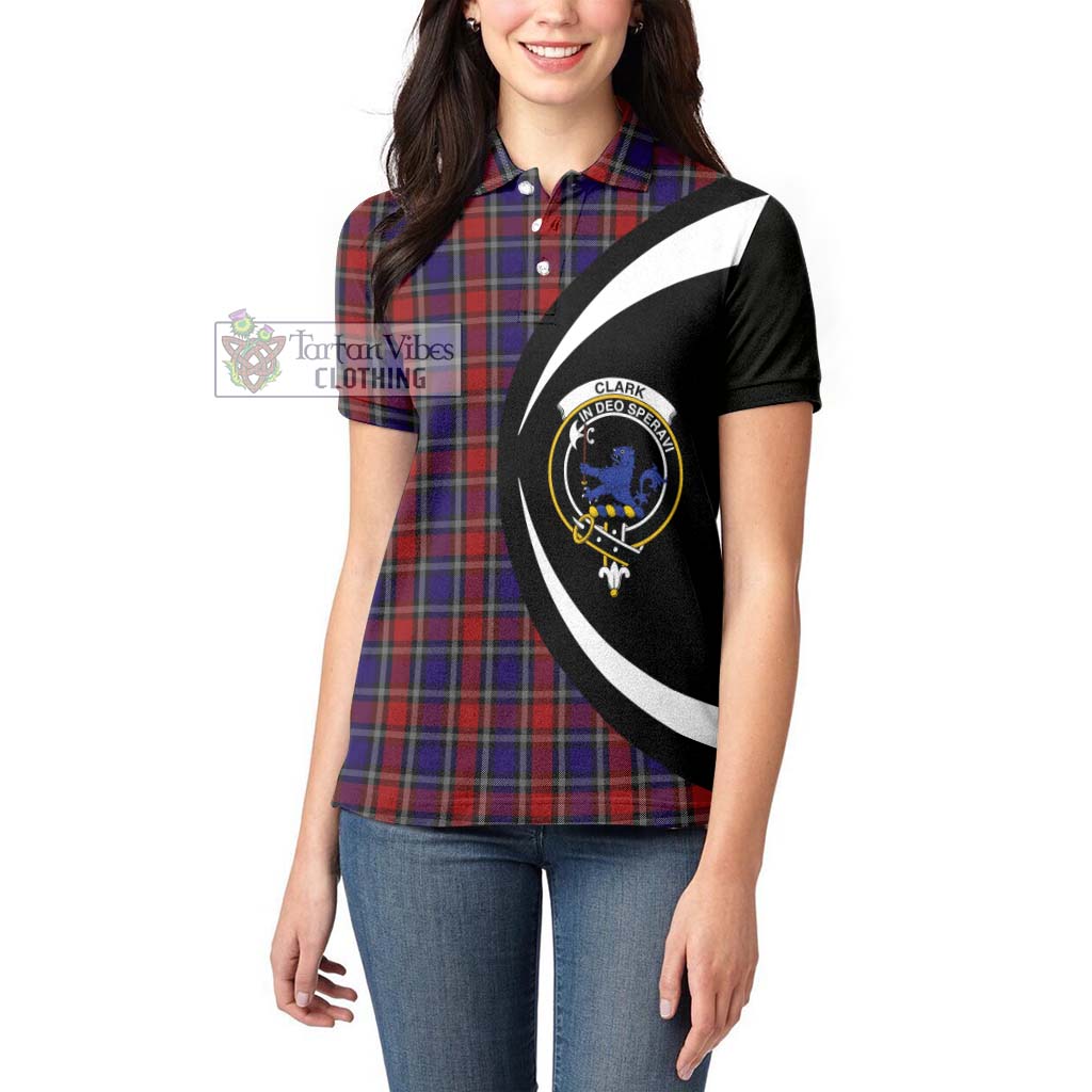 Clark (Lion) Red Tartan Women's Polo Shirt with Family Crest Circle Style - Tartan Vibes Clothing