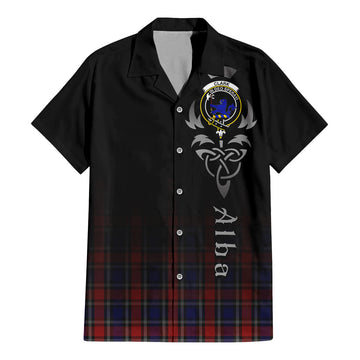 Clark (Lion) Red Tartan Short Sleeve Button Up Shirt Featuring Alba Gu Brath Family Crest Celtic Inspired