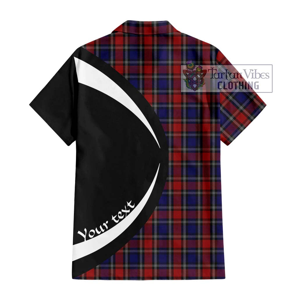 Clark (Lion) Red Tartan Short Sleeve Button Up with Family Crest Circle Style - Tartan Vibes Clothing