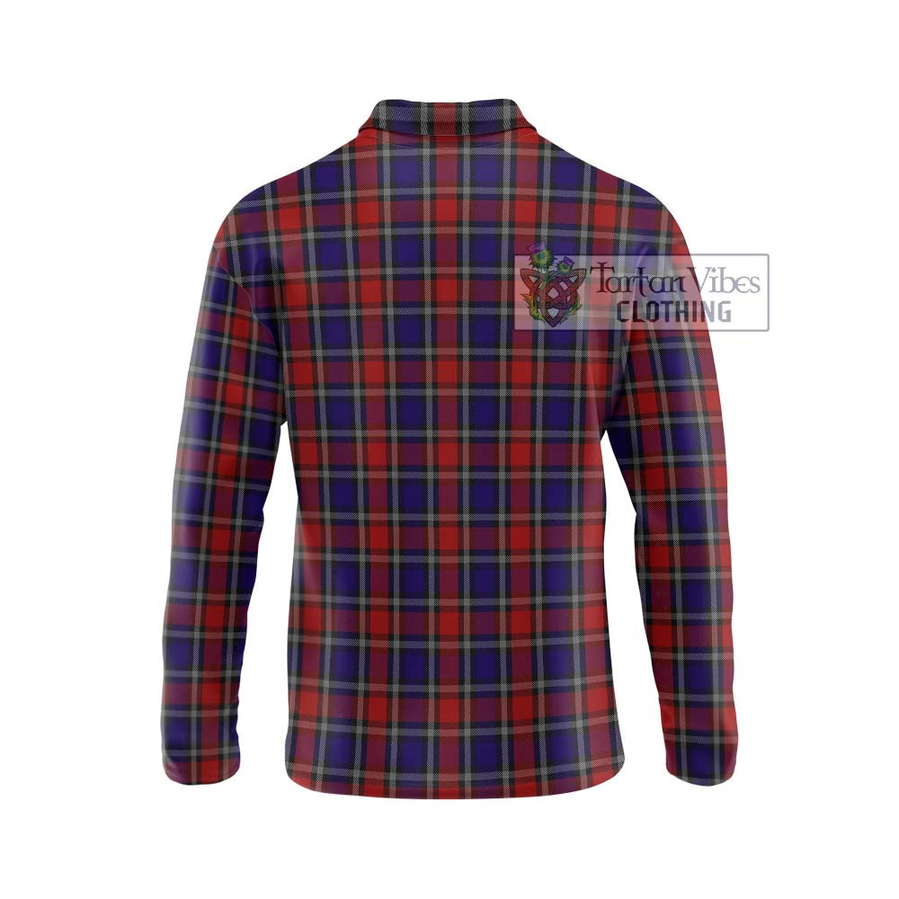 Clark (Lion) Red Tartan Long Sleeve Polo Shirt with Family Crest DNA In Me Style - Tartanvibesclothing Shop