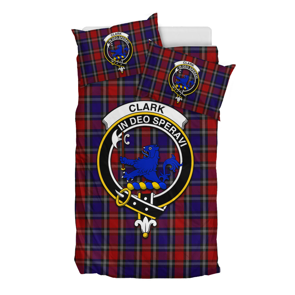 Clark (Lion) Red Tartan Bedding Set with Family Crest - Tartan Vibes Clothing