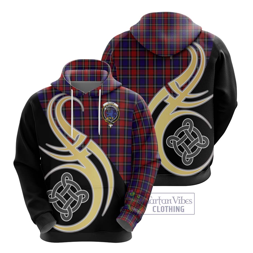 Clark (Lion) Red Tartan Hoodie with Family Crest and Celtic Symbol Style - Tartan Vibes Clothing