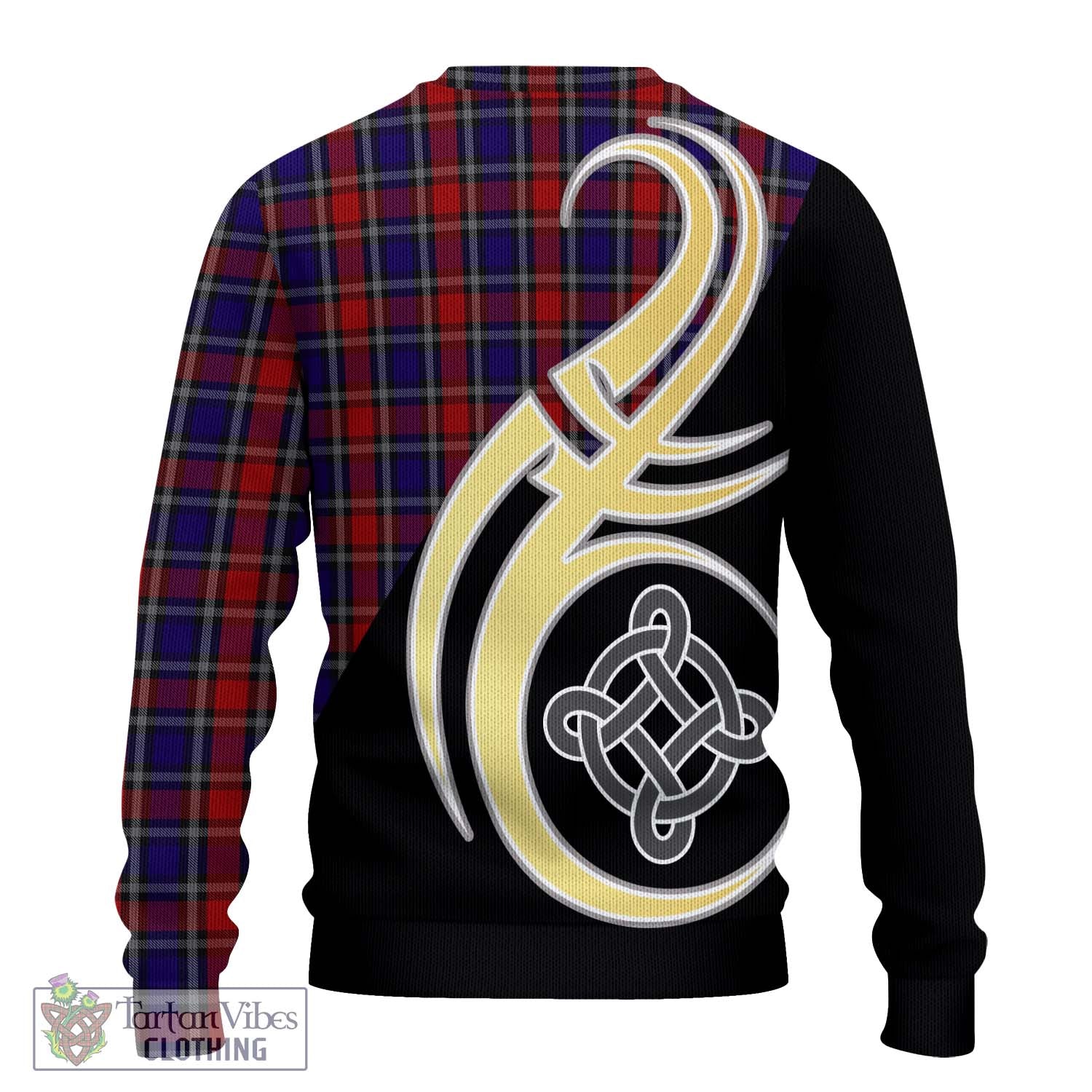 Clark (Lion) Red Tartan Knitted Sweater with Family Crest and Celtic Symbol Style - Tartan Vibes Clothing