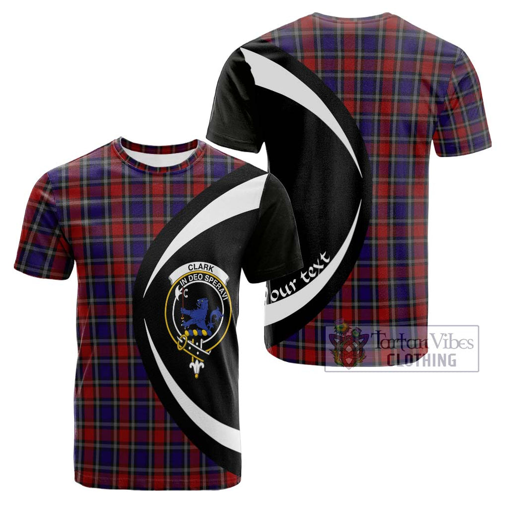 Tartan Vibes Clothing Clark (Lion) Red Tartan Cotton T-shirt with Family Crest Circle Style