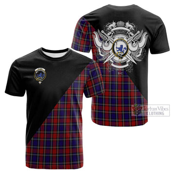 Clark (Lion) Red Tartan Cotton T-shirt with Family Crest and Military Logo Style