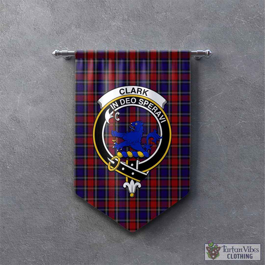 Tartan Vibes Clothing Clark (Lion) Red Tartan Gonfalon, Tartan Banner with Family Crest