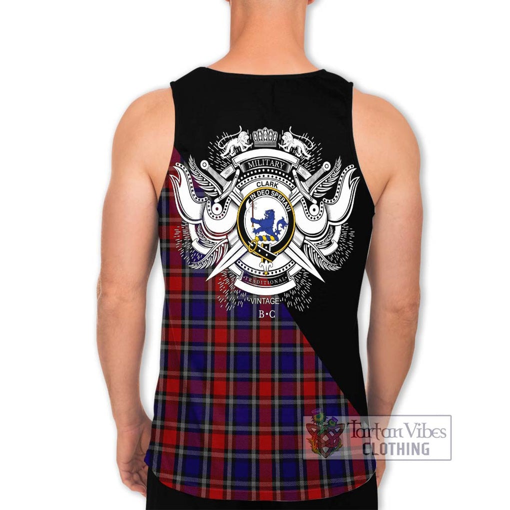 Clark (Lion) Red Tartan Men's Tank Top with Family Crest and Military Logo Style - Tartanvibesclothing Shop