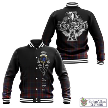 Clark (Lion) Red Tartan Baseball Jacket Featuring Alba Gu Brath Family Crest Celtic Inspired