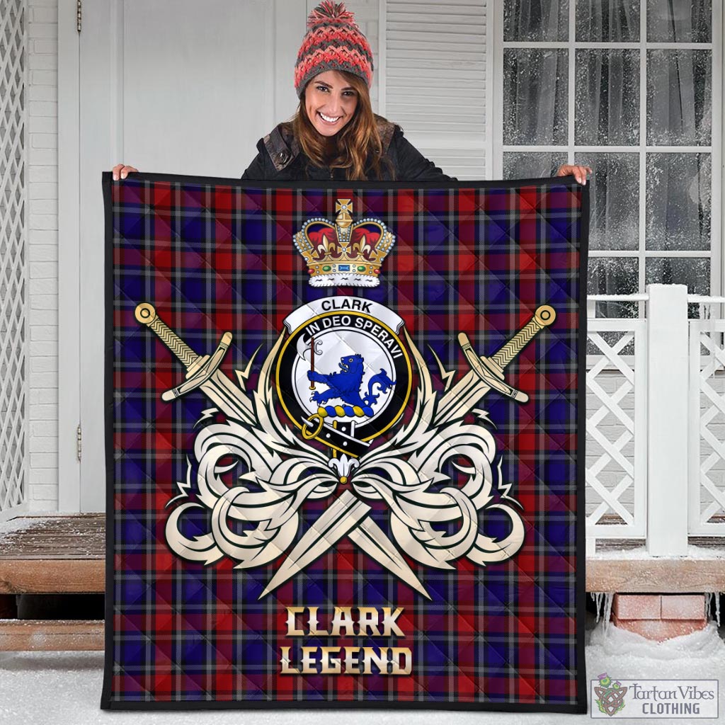 Tartan Vibes Clothing Clark (Lion) Red Tartan Quilt with Clan Crest and the Golden Sword of Courageous Legacy