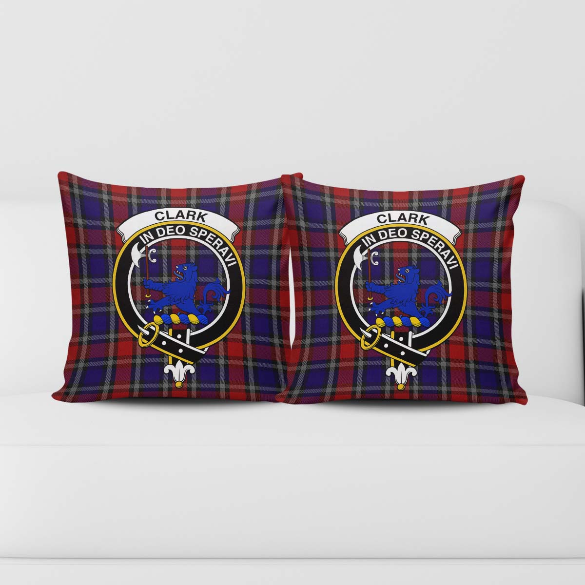 Clark (Lion) Red Tartan Pillow Cover with Family Crest - Tartanvibesclothing