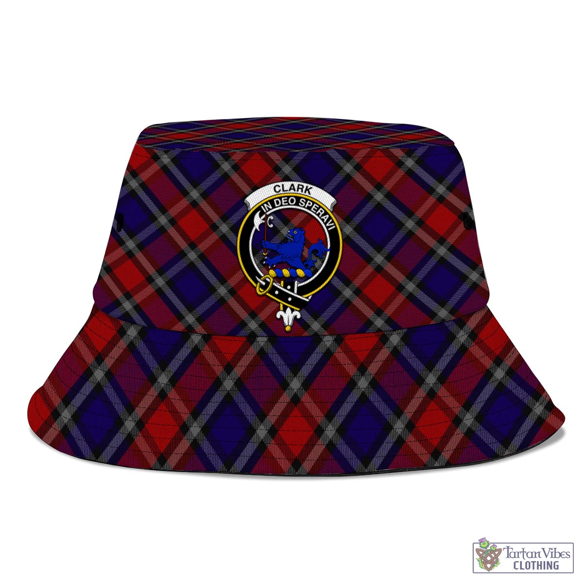 Tartan Vibes Clothing Clark (Lion) Red Tartan Bucket Hat with Family Crest