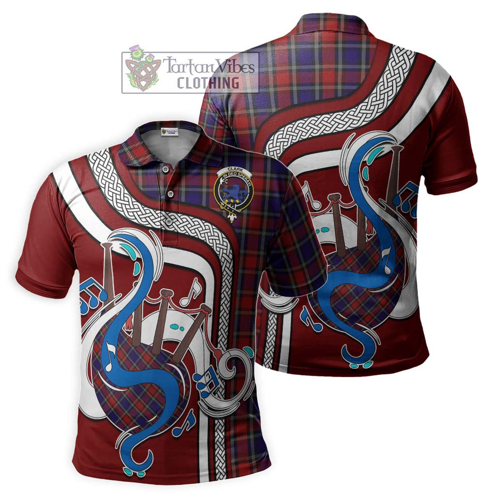 Tartan Vibes Clothing Clark (Lion) Red Tartan Polo Shirt with Epic Bagpipe Style