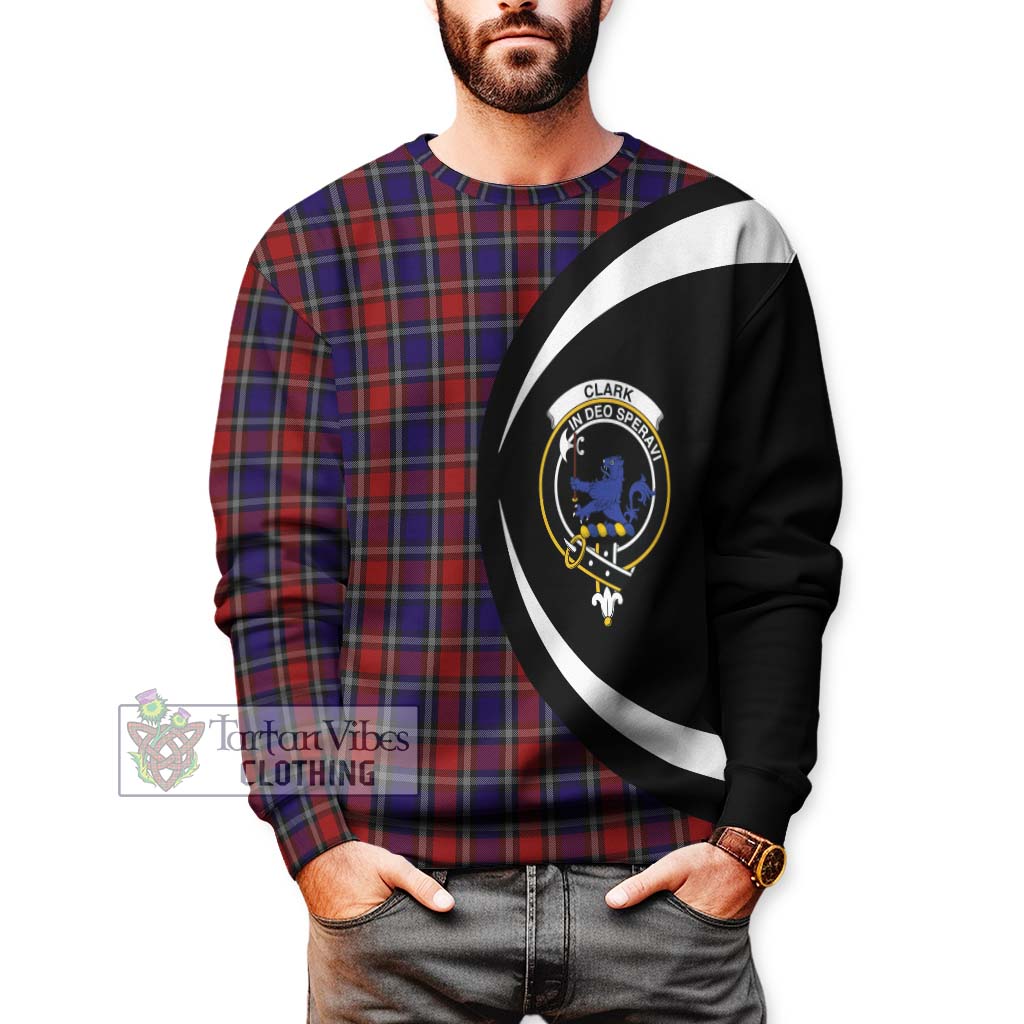 Clark (Lion) Red Tartan Sweatshirt with Family Crest Circle Style - Tartan Vibes Clothing