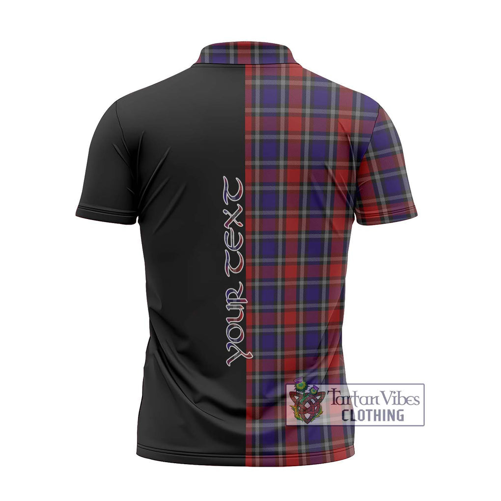 Clark (Lion) Red Tartan Zipper Polo Shirt with Family Crest and Half Of Me Style - Tartanvibesclothing Shop