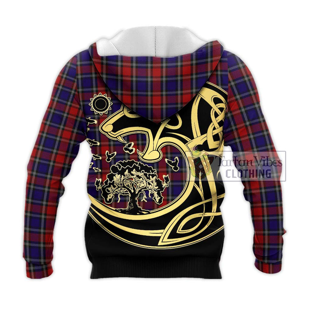 Clark (Lion) Red Tartan Knitted Hoodie with Family Crest Celtic Wolf Style - Tartan Vibes Clothing