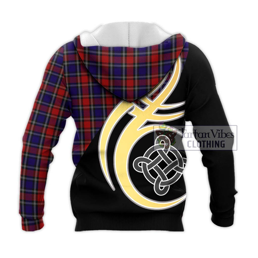 Clark (Lion) Red Tartan Knitted Hoodie with Family Crest and Celtic Symbol Style - Tartan Vibes Clothing