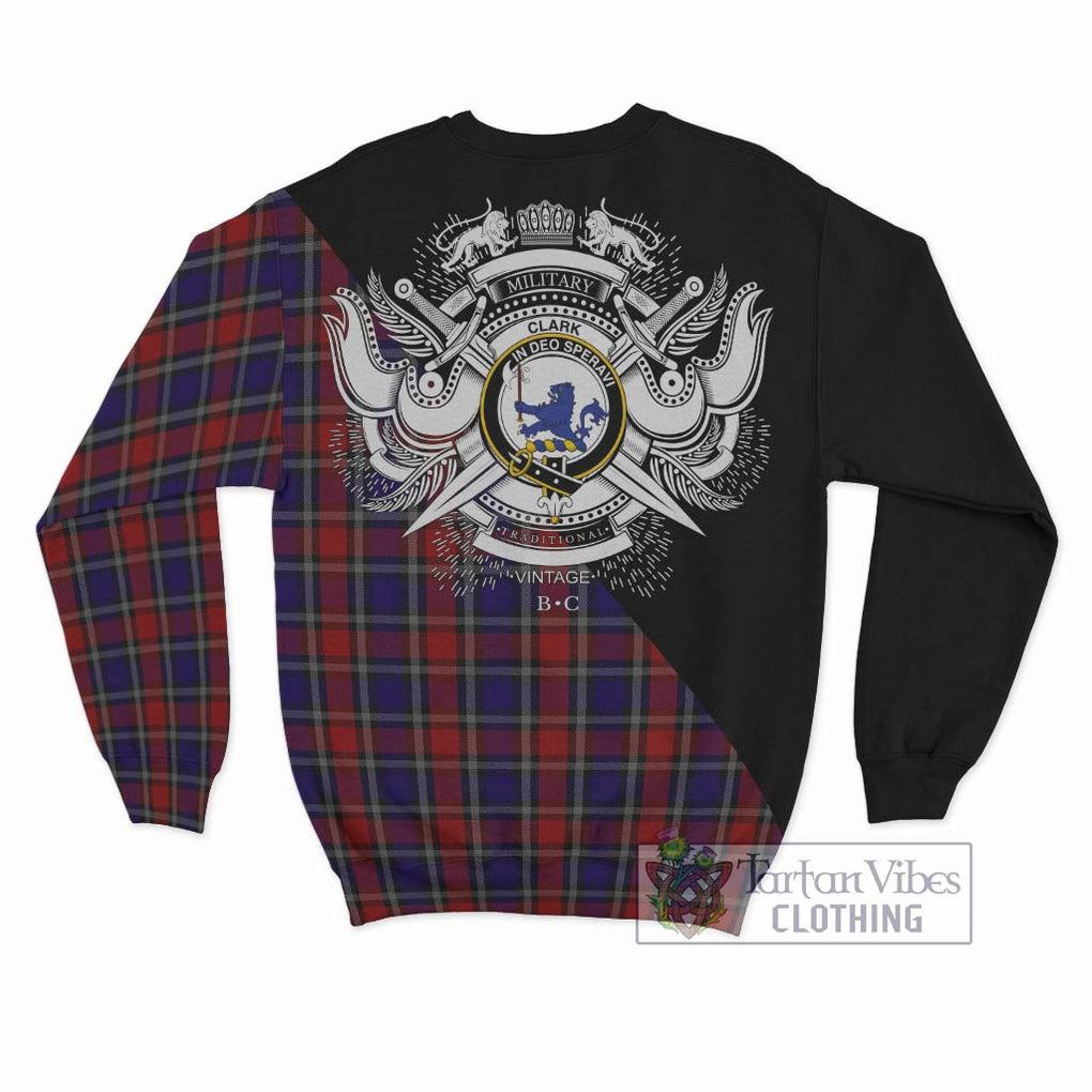 Clark (Lion) Red Tartan Sweatshirt with Family Crest and Military Logo Style - Tartanvibesclothing Shop