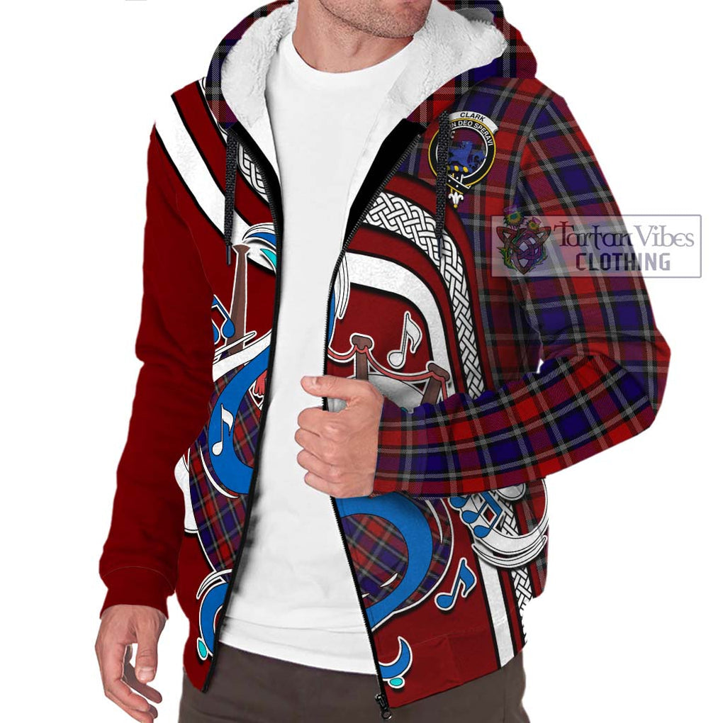 Clark (Lion) Red Tartan Sherpa Hoodie with Epic Bagpipe Style Unisex - Tartanvibesclothing Shop