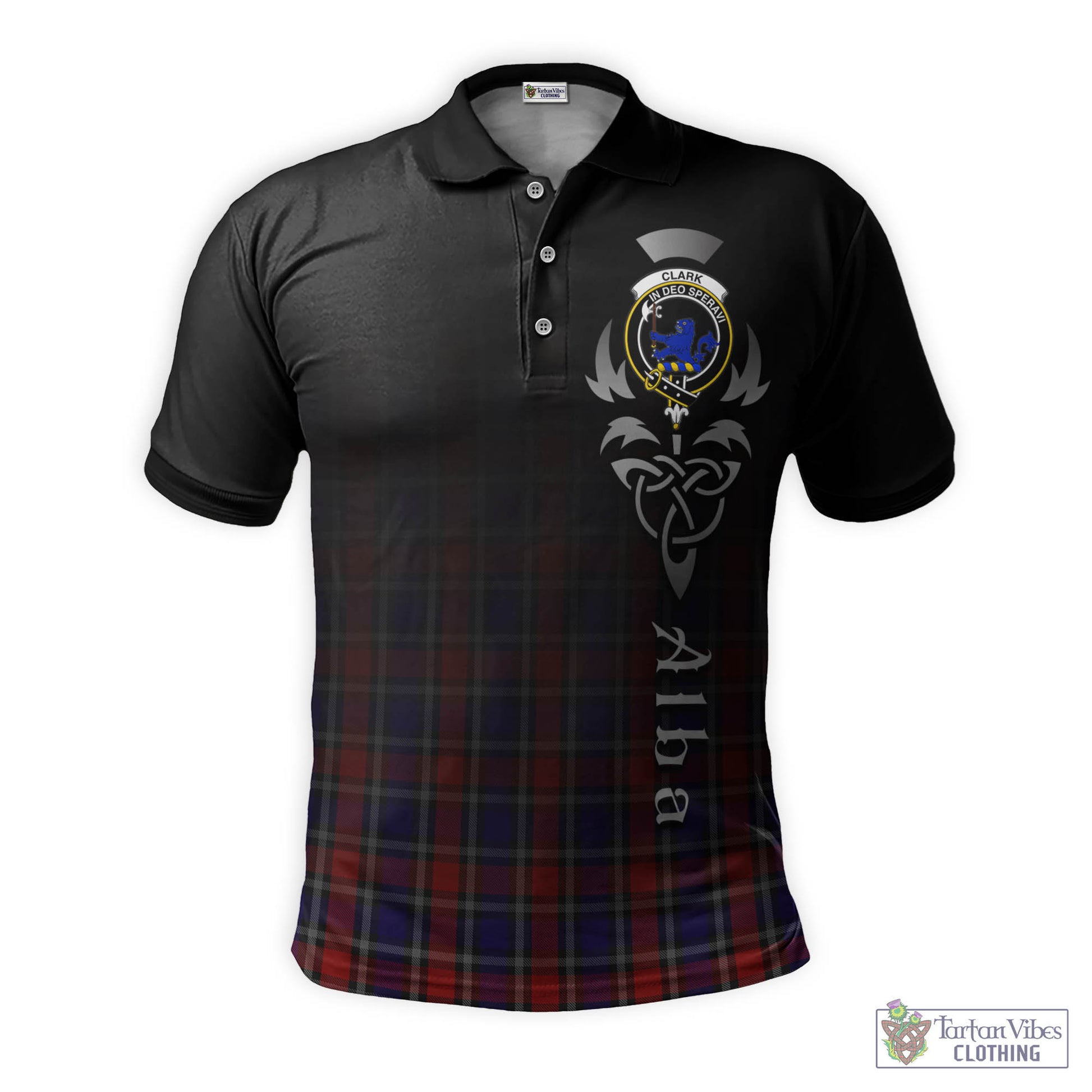 Tartan Vibes Clothing Clark (Lion) Red Tartan Polo Shirt Featuring Alba Gu Brath Family Crest Celtic Inspired