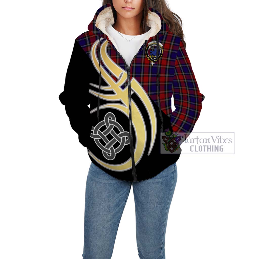 Clark (Lion) Red Tartan Sherpa Hoodie with Family Crest and Celtic Symbol Style Unisex - Tartan Vibes Clothing