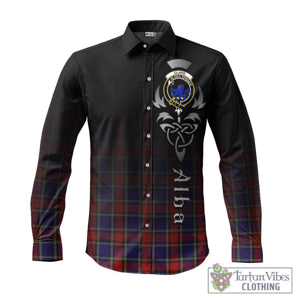 Tartan Vibes Clothing Clark (Lion) Red Tartan Long Sleeve Button Up Featuring Alba Gu Brath Family Crest Celtic Inspired