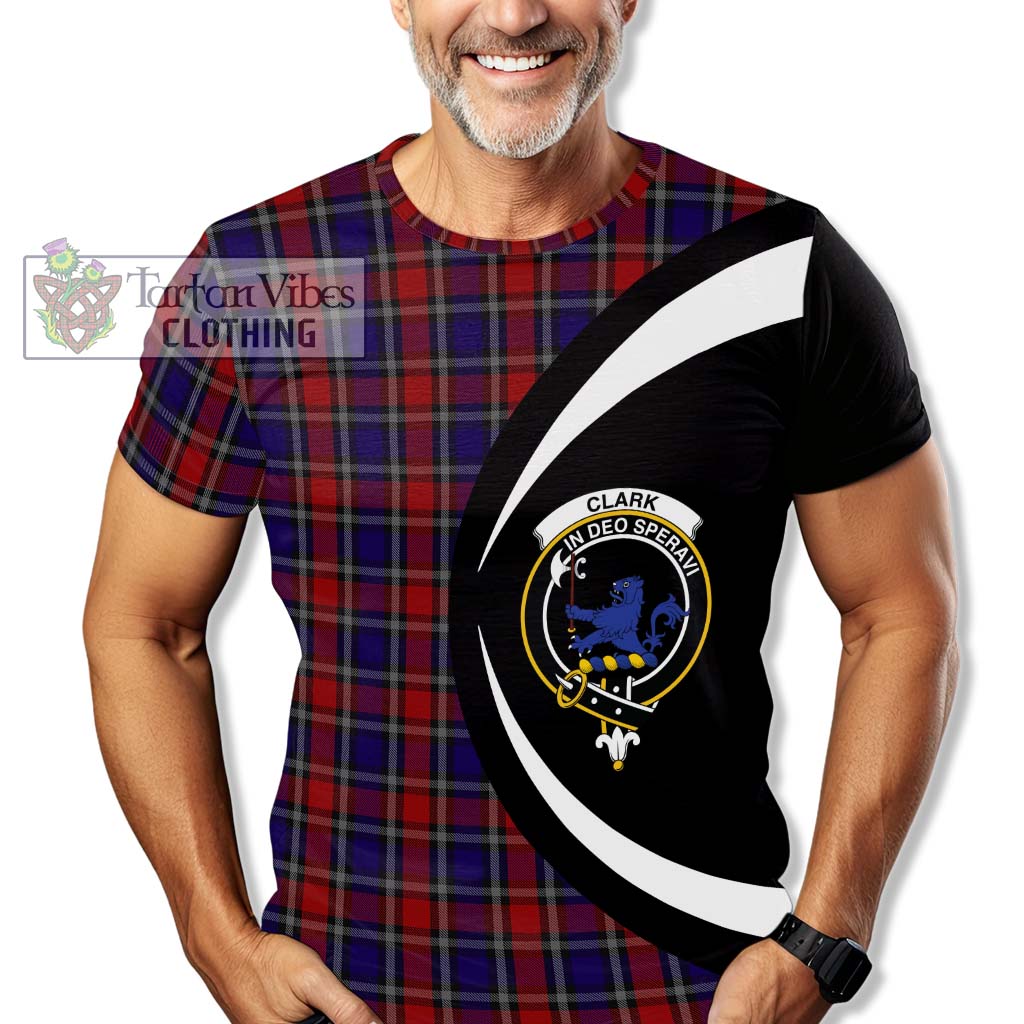 Tartan Vibes Clothing Clark (Lion) Red Tartan T-Shirt with Family Crest Circle Style