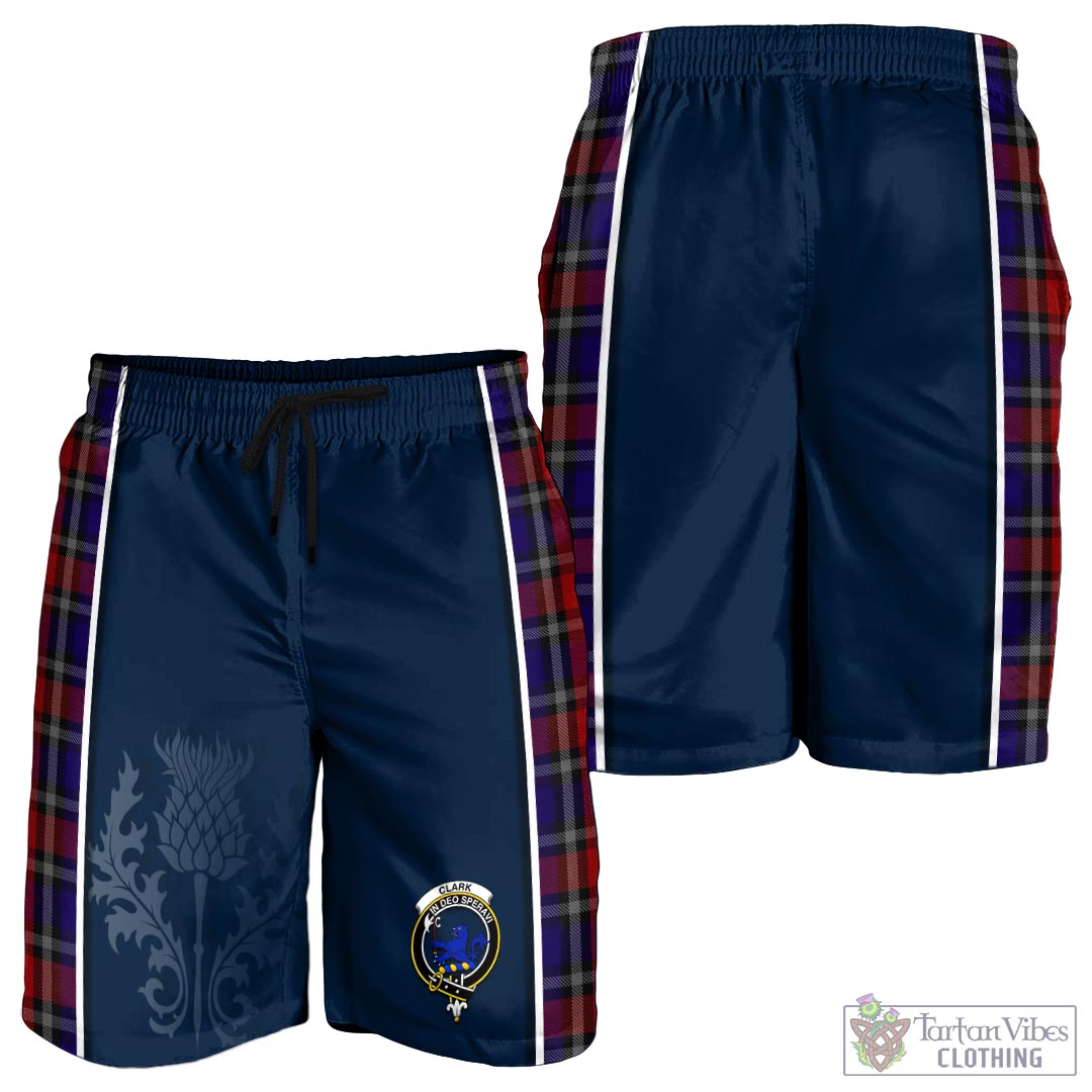 Tartan Vibes Clothing Clark (Lion) Red Tartan Men's Shorts with Family Crest and Scottish Thistle Vibes Sport Style