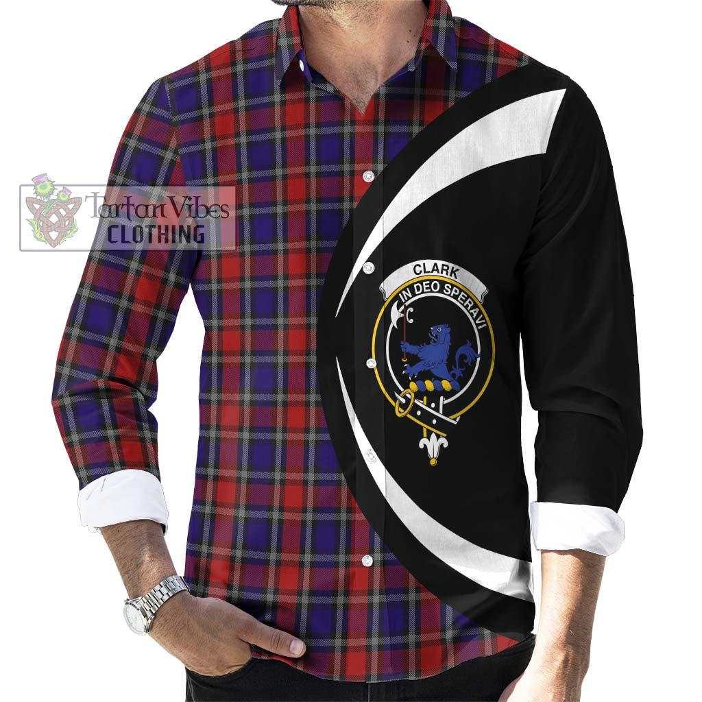 Clark (Lion) Red Tartan Long Sleeve Button Up with Family Crest Circle Style - Tartan Vibes Clothing