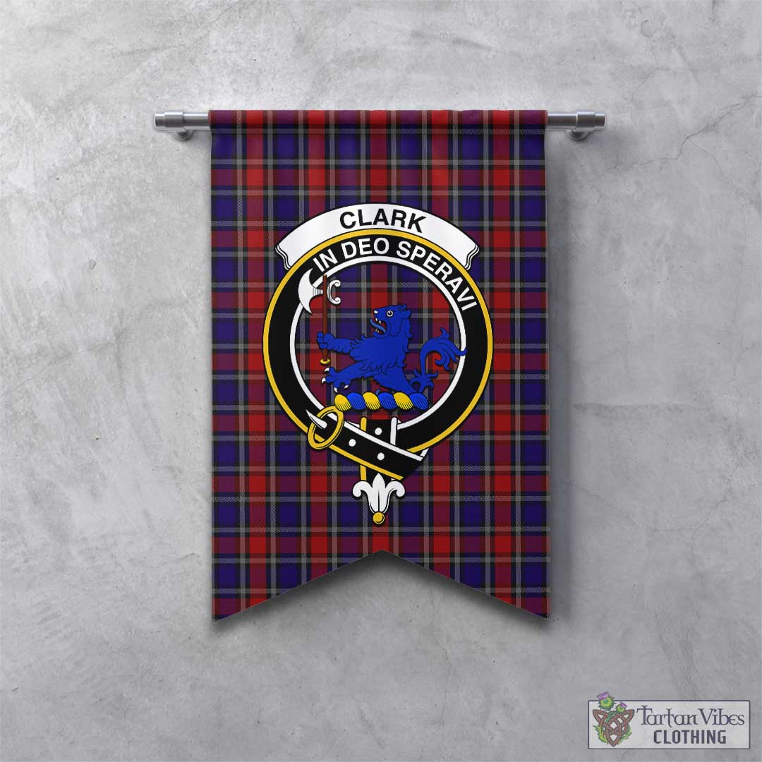 Tartan Vibes Clothing Clark (Lion) Red Tartan Gonfalon, Tartan Banner with Family Crest