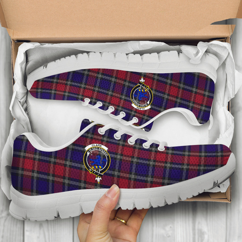 Clark (Lion) Red Tartan Sneakers with Family Crest - Tartan Vibes Clothing