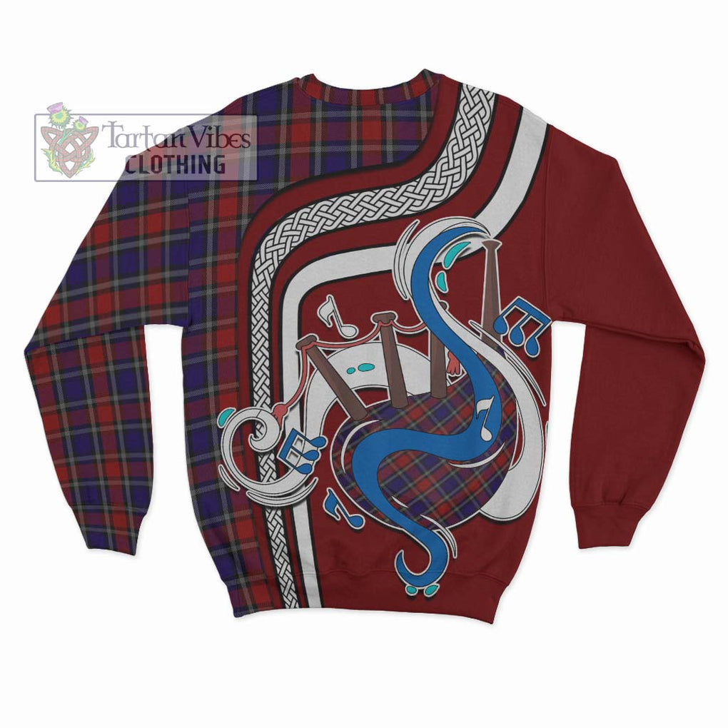 Clark (Lion) Red Tartan Sweatshirt with Epic Bagpipe Style - Tartanvibesclothing Shop