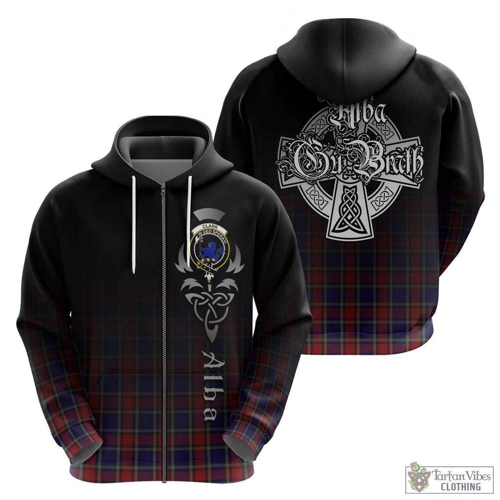 Tartan Vibes Clothing Clark (Lion) Red Tartan Hoodie Featuring Alba Gu Brath Family Crest Celtic Inspired