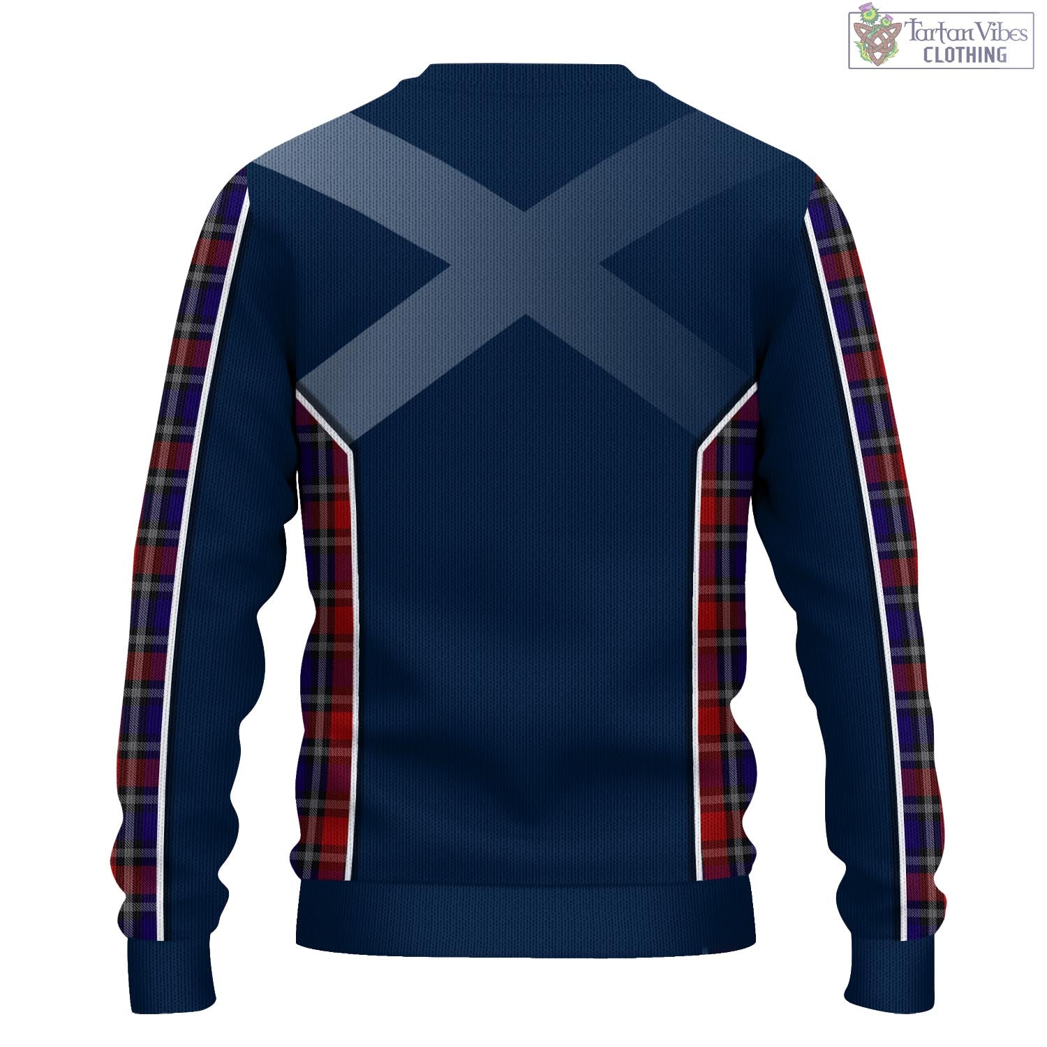 Tartan Vibes Clothing Clark (Lion) Red Tartan Knitted Sweatshirt with Family Crest and Scottish Thistle Vibes Sport Style