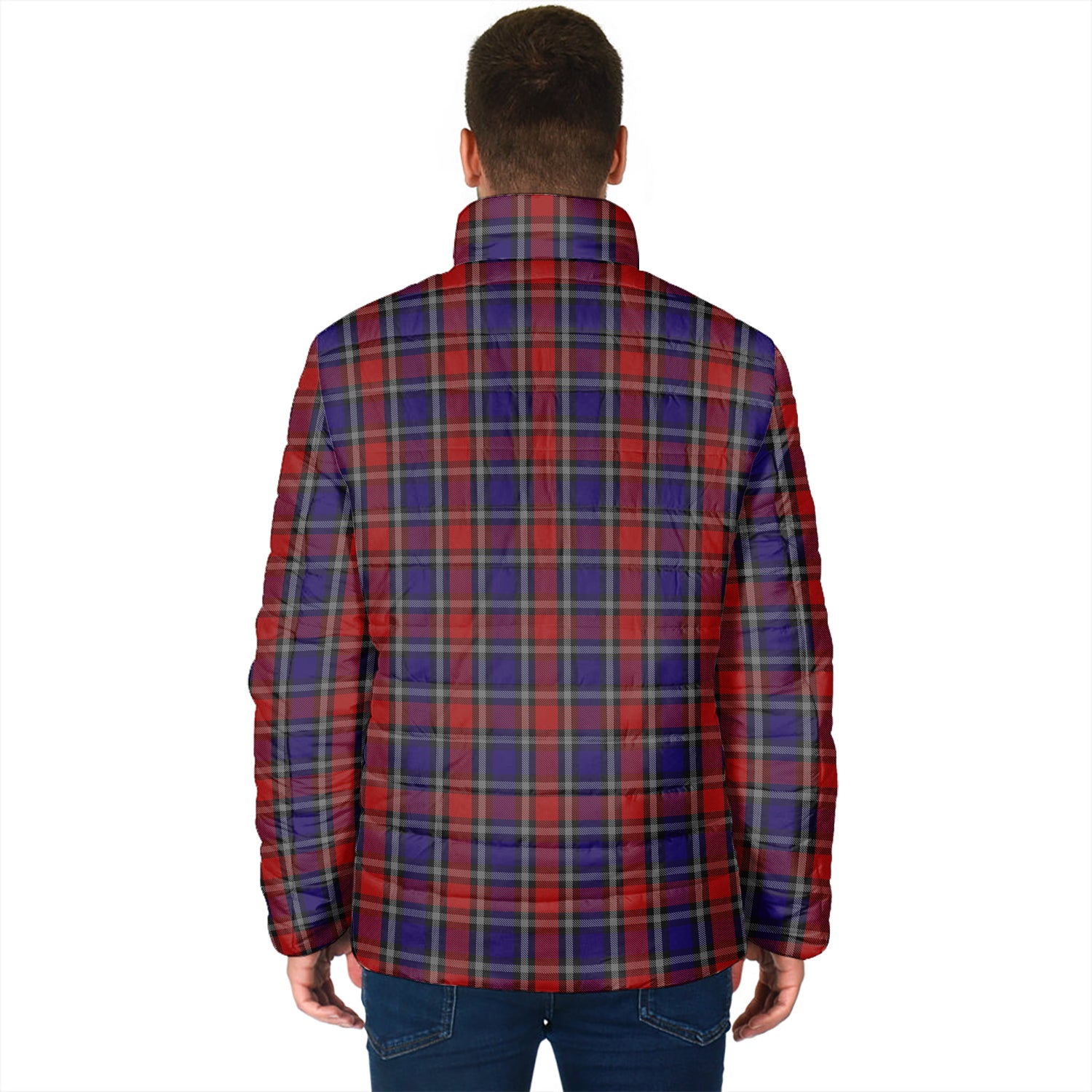 Clark (Lion) Red Tartan Padded Jacket with Family Crest - Tartan Vibes Clothing