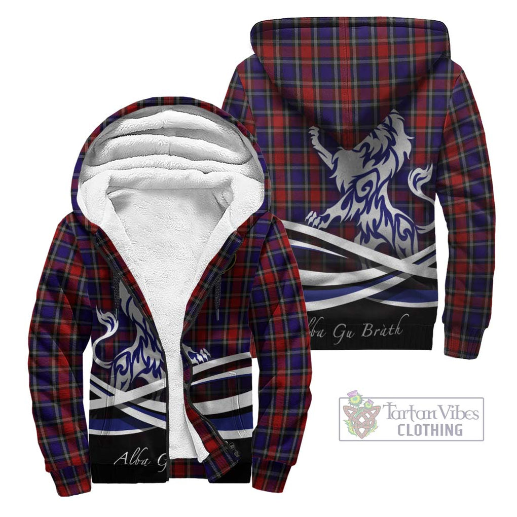 Clark (Lion) Red Tartan Sherpa Hoodie with Alba Gu Brath Regal Lion Emblem Unisex - Tartanvibesclothing Shop