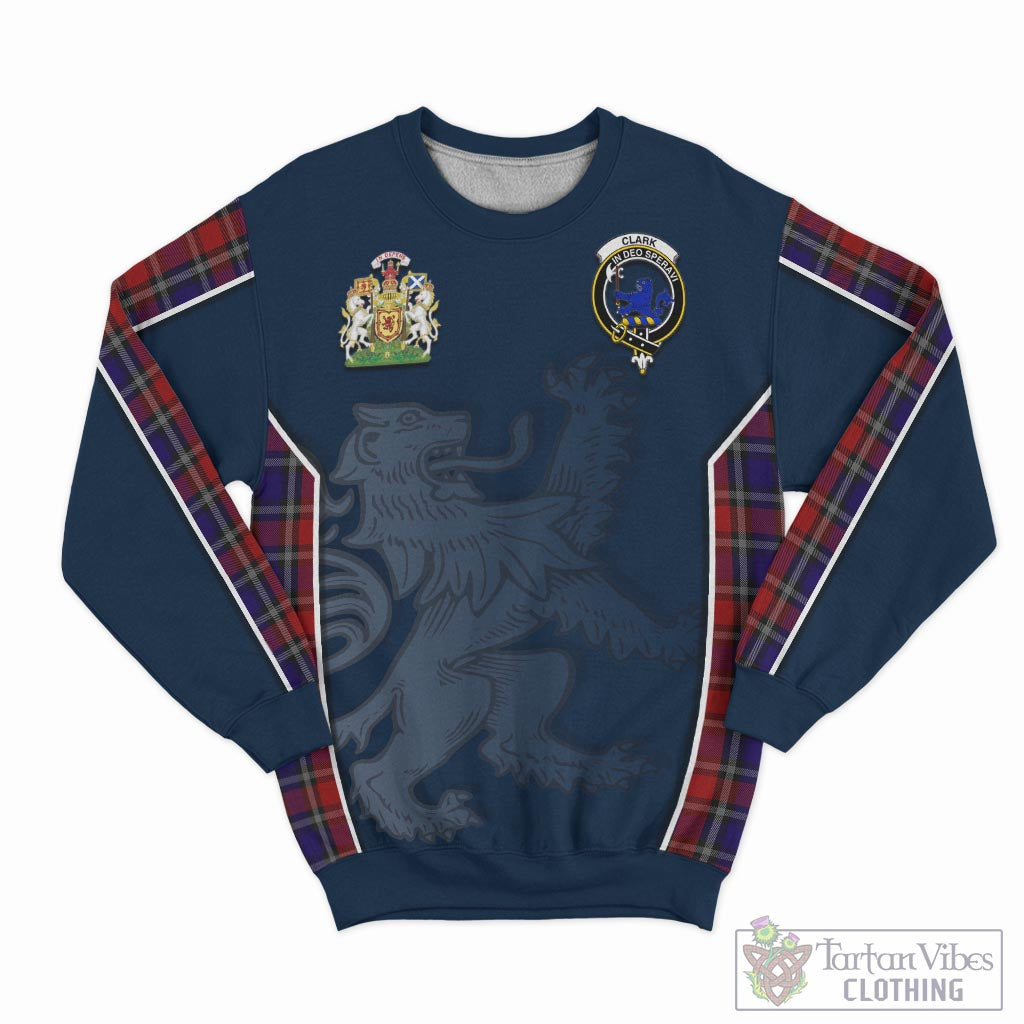 Tartan Vibes Clothing Clark (Lion) Red Tartan Sweater with Family Crest and Lion Rampant Vibes Sport Style