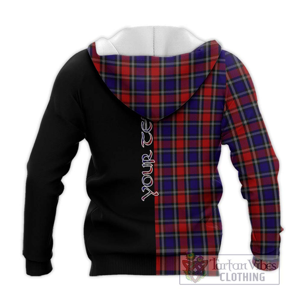 Clark (Lion) Red Tartan Knitted Hoodie with Family Crest and Half Of Me Style - Tartanvibesclothing Shop