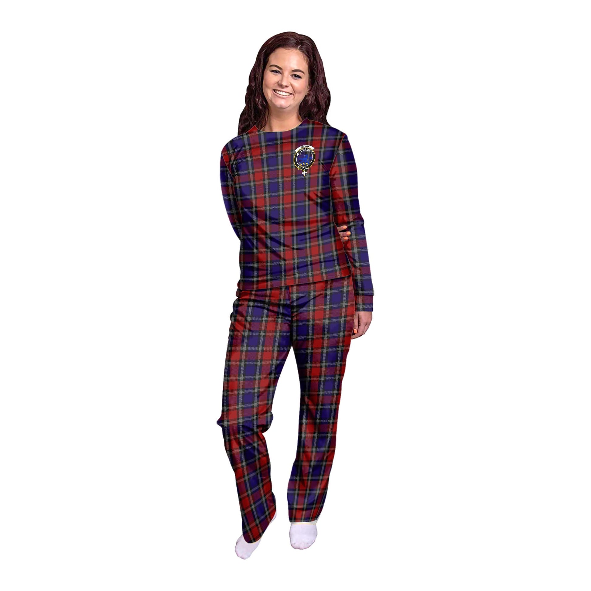 Clark (Lion) Red Tartan Pajamas Family Set with Family Crest - Tartan Vibes Clothing