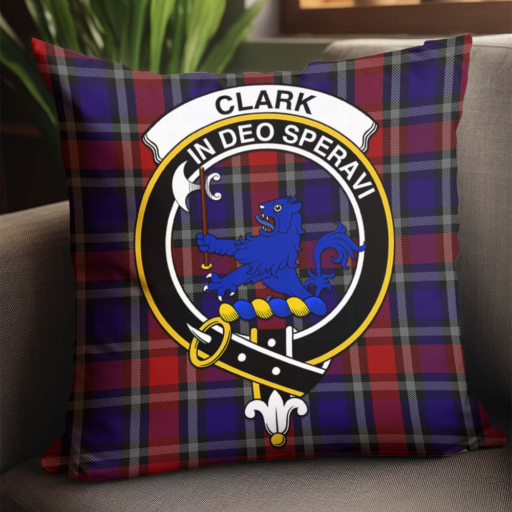 Clark (Lion) Red Tartan Pillow Cover with Family Crest - Tartanvibesclothing