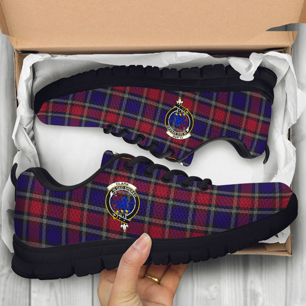 Clark (Lion) Red Tartan Sneakers with Family Crest - Tartan Vibes Clothing